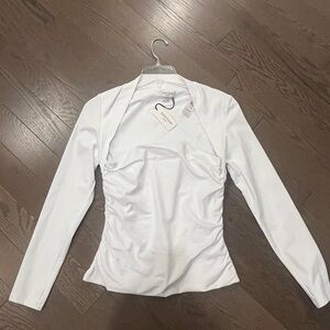 Aritzia Contour White Flourish Blouse